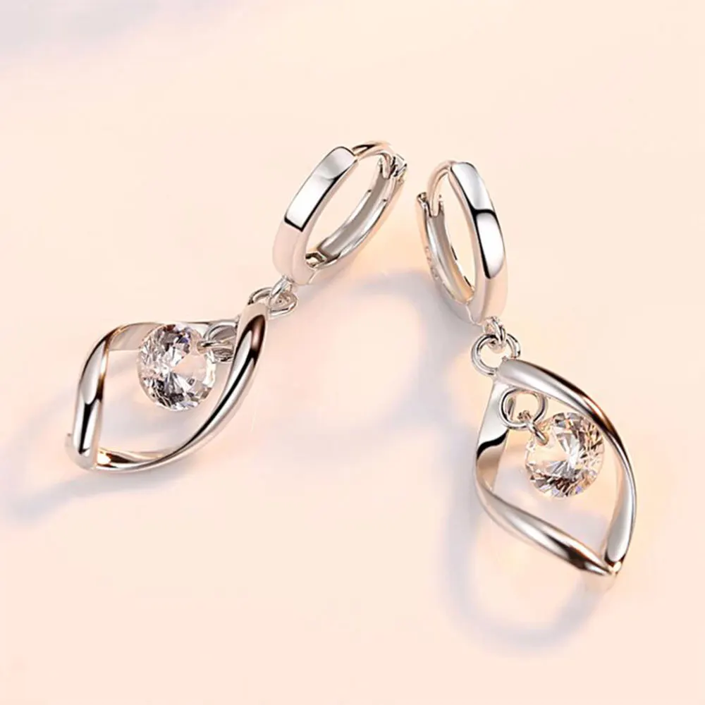 Женские сережки кольца ANENJERY из 925 пробы серебра с цирконием S E313|twisted hoop earrings|hoop