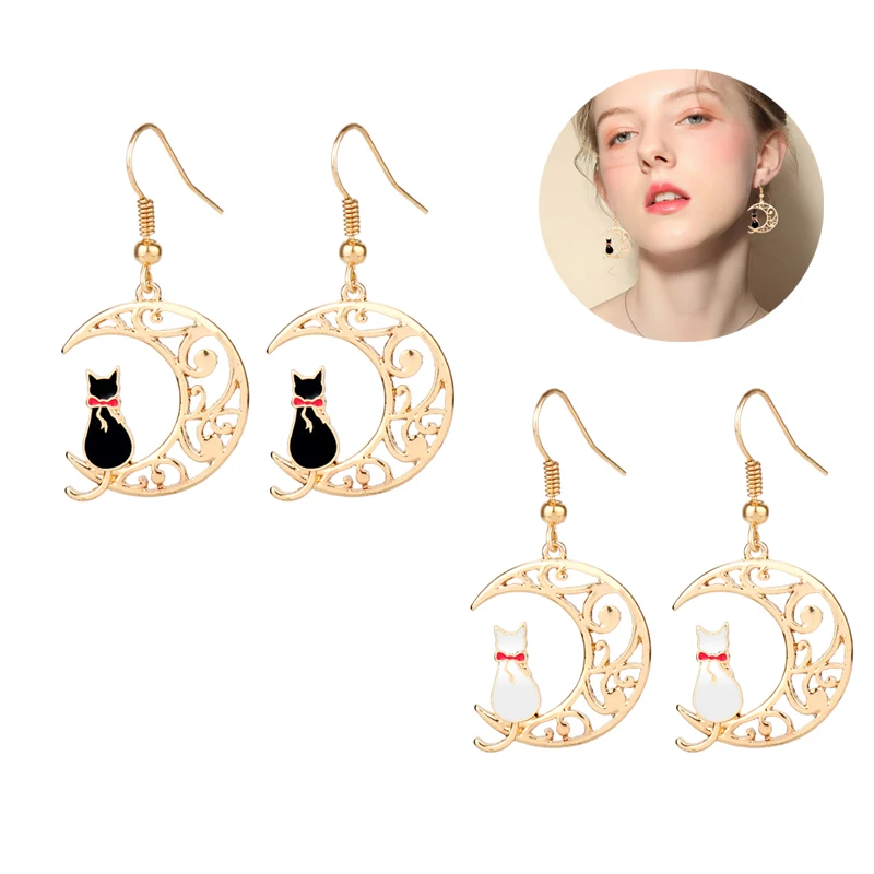 

MQCHUN DIY Earrings Cute Anime Cartoon Moon Animal Cat Moon Earrings Gift For Girls Women Kawaii Magic Sakura Jewelry