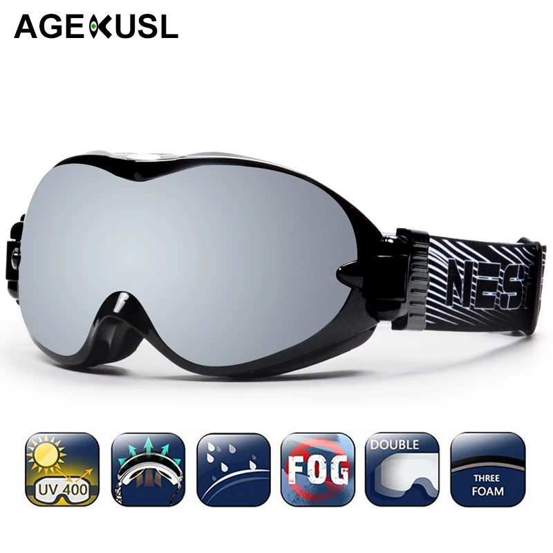 AGEKUSL для мужчин женщин Анти туман сноуборд лыжные очки УФ защита Antiparras спорт снег