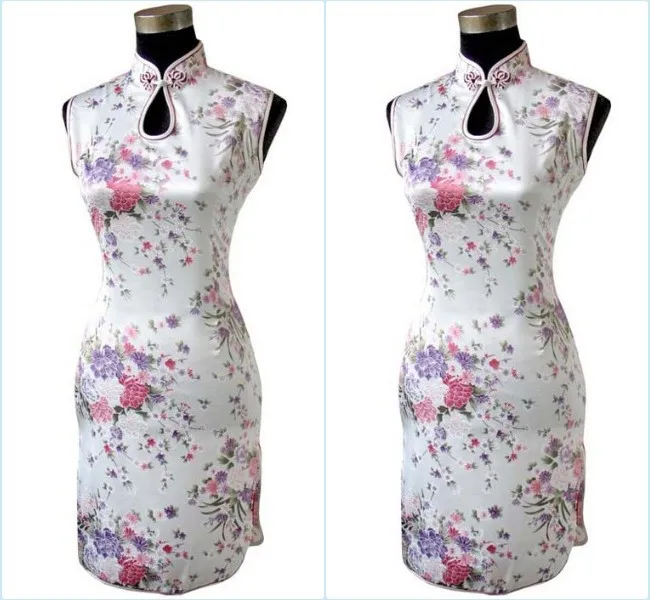 Новинка черное китайское женское шелковое мини-платье с лямкой на шее Cheongsam Qipao