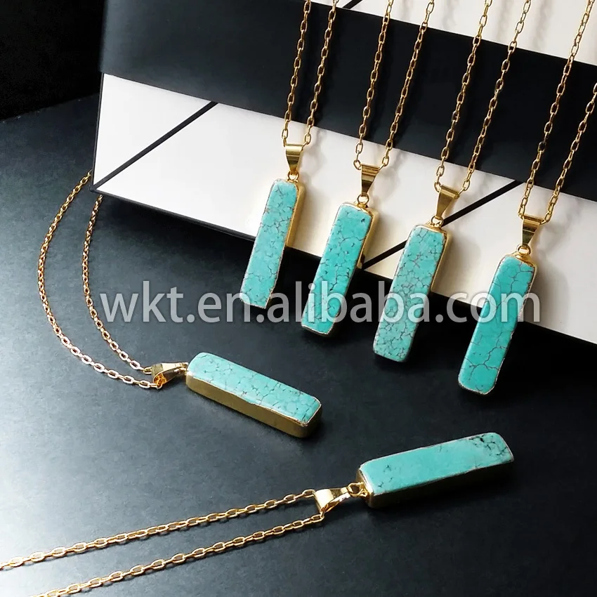 

Pretty natural green howlite rectangle necklace,18'' long chain necklace WT-N196