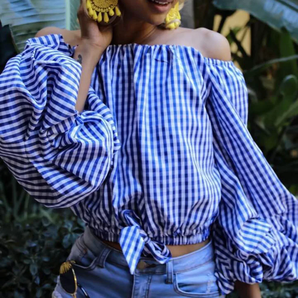 

Womens Tops And Blouses Nice Long Sleeves Slash Neck Fashion Blouse Lattice Off Shouder Shirt Blouse Tank Tops