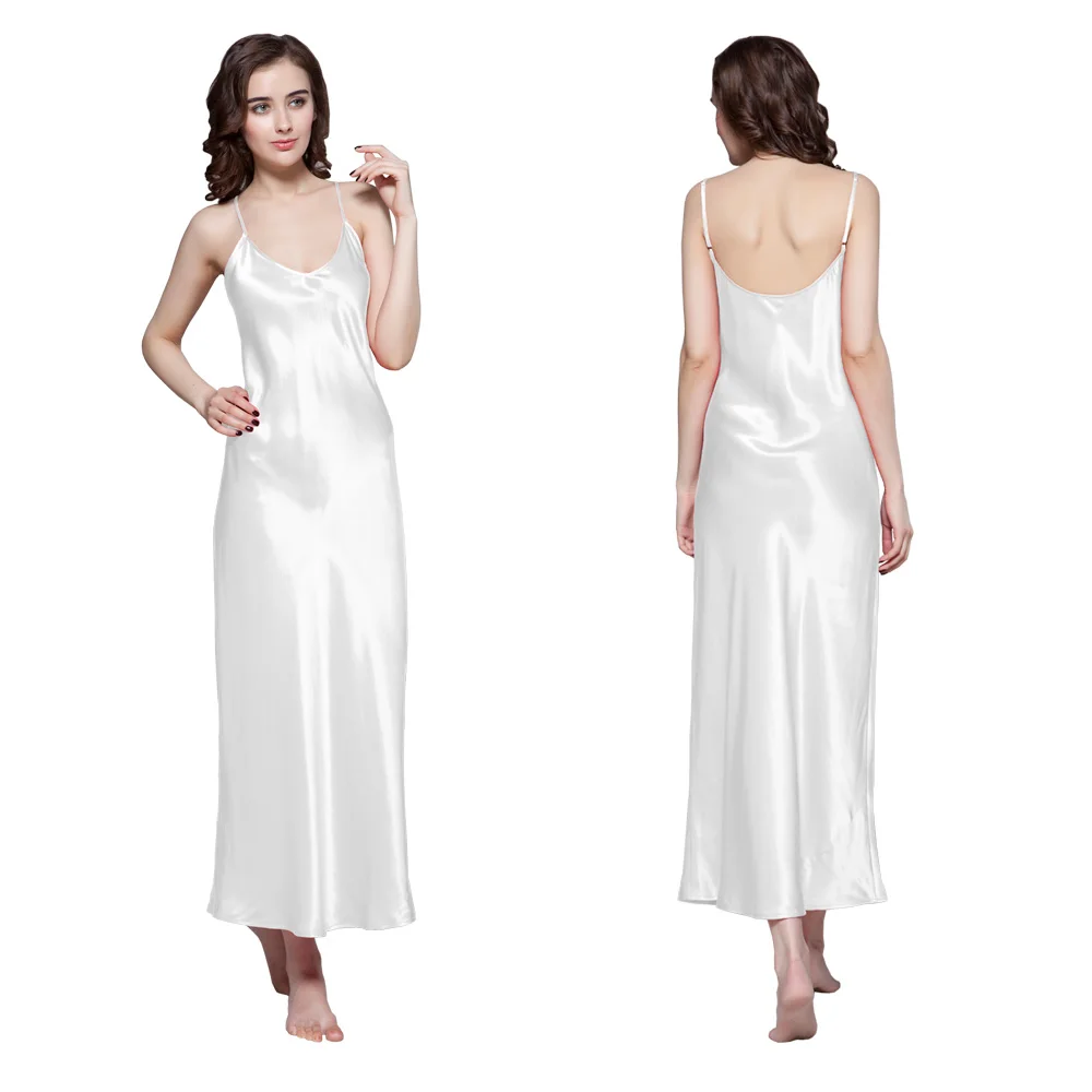 White Lilysilk Женщин шелковой сексуальное ночной рубашке шелковицы глубоко совок назад 22 momme женская домашняя одежда платья летнее женское бельё для сна ночная сорочка бретельках - Цвет: White