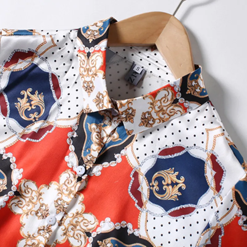 Женская винтажная блузка с длинным рукавом элегантная модельная офисная принтом