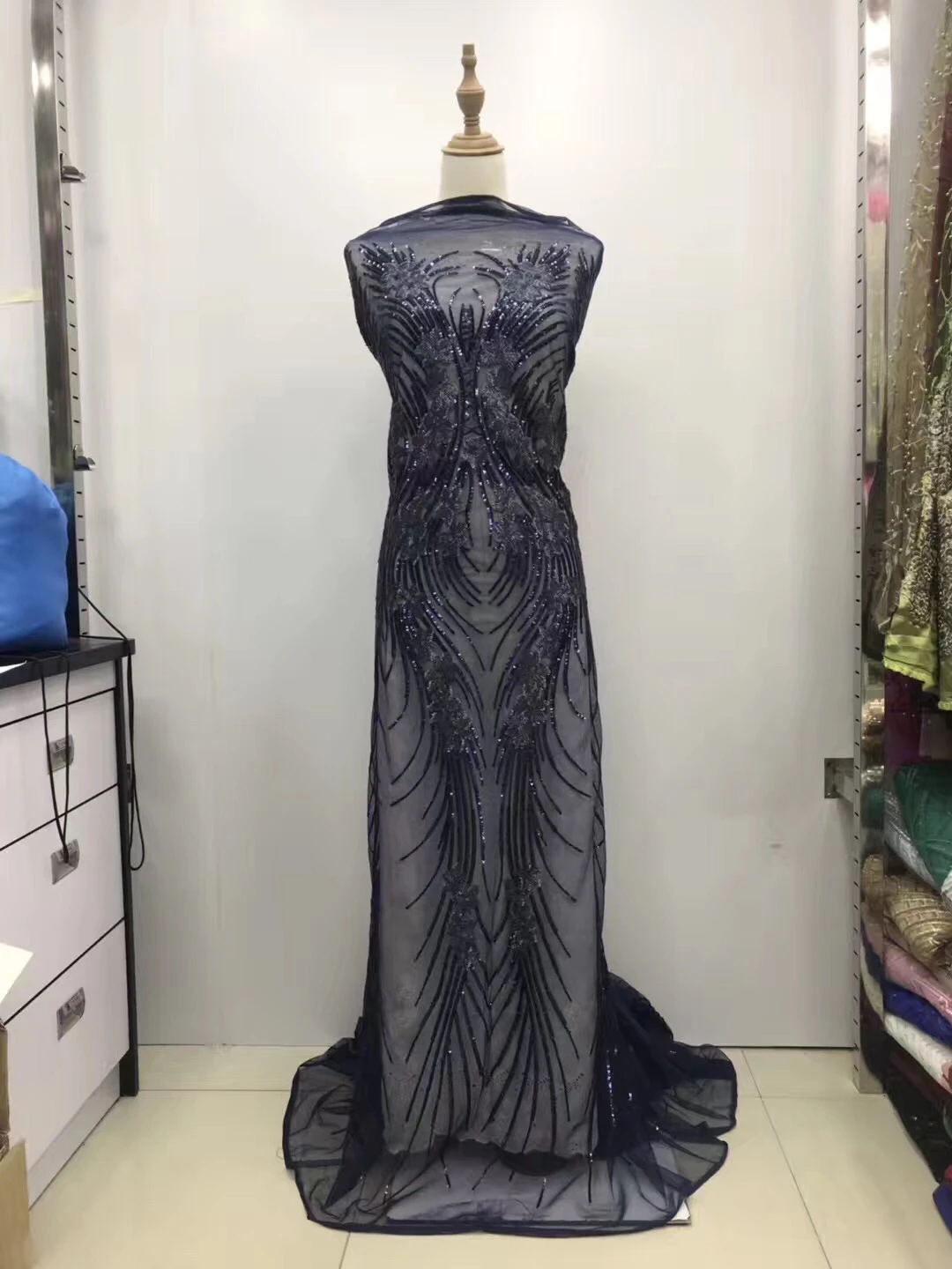 Белая ткань с блестками в африканском стиле блестящая кружевная прошитой