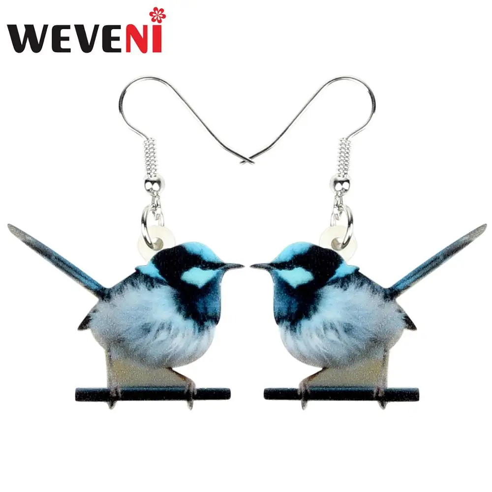 Женские акриловые серьги WEVENI милые синие висячие с подвесками в виде птицы