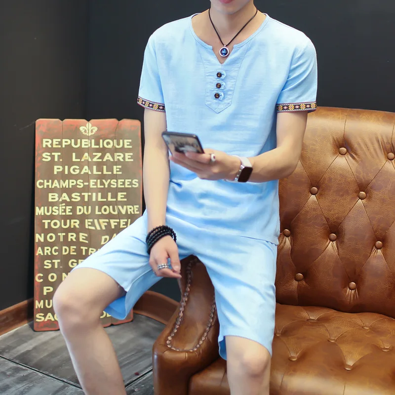 Летний комплект из 2 предметов мужской с короткими рукавами + шорты Повседневная