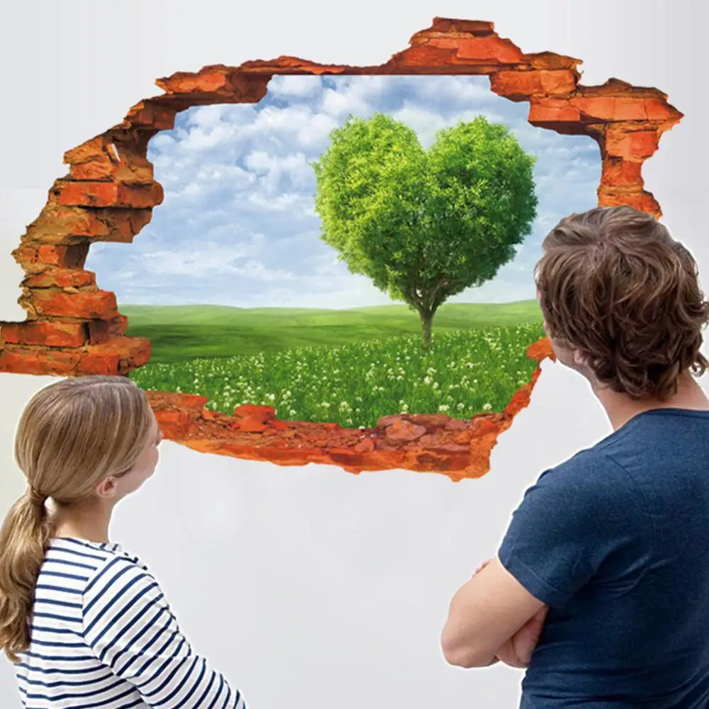 3d-наклейка на стену с отверстием для окна надписью love heart | Дом и сад