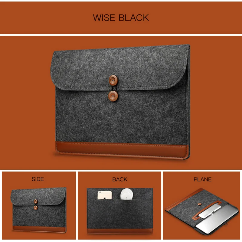 black Binful шерсть фетровый карман для ноутбука сумка для Macbook Air 11 12 13 15 Pro retina 11,6 13,3 15," Чехол сумка для Macbook Air 13 - Цвет: black