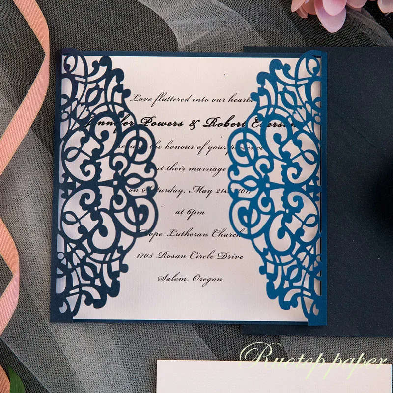 50 шт. темно-синие свадебные пригласительные открытки жемчужная бумага лазерная