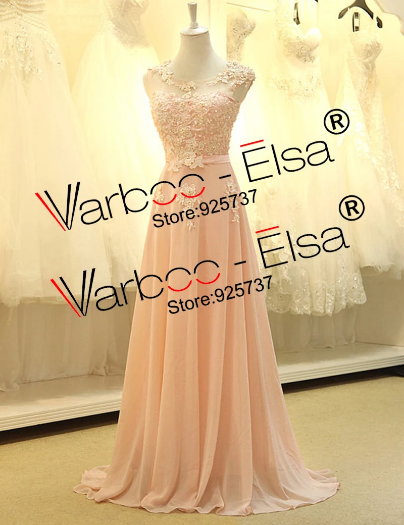 2018 elegant new design pink evening dress a-line long chiffon prom slim round neck lace appliques gowns | Свадьбы и торжества