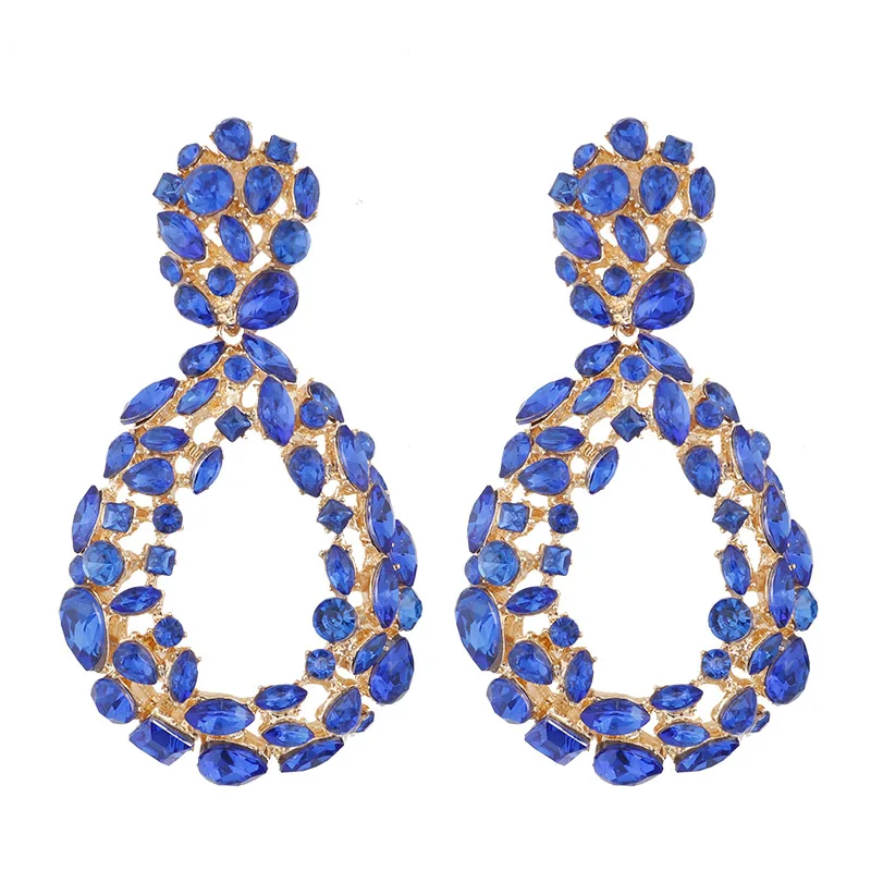 Blue AENSOA, винтажные Кристальные серьги-капли ZA, ювелирное изделие, дизайн, капля воды, богемные длинные большие массивные Висячие серьги для женщин - Окраска металла: Blue
