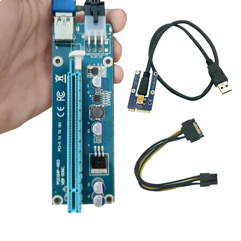 Pcie Riser 16x к 1X Mini PCI E PCIe Express 60 см расширитель карты адаптер SATA 6Pin/4pin кабель питания