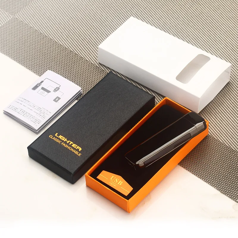 Электронная сигаретная зажигалка с отпечатком пальца, USB, ветрозащитная двойная дуговая электрическая зажигалка, плазменная турбо металлическая зажигалка, подарок на день отца