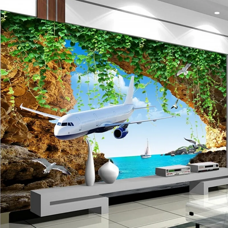 3D фотообои Beibehang любого размера с изображением самолета видом на море обои для