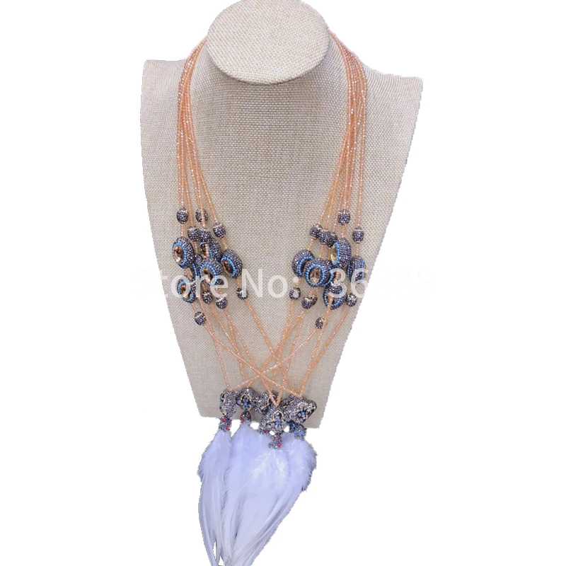 European and American exaggerated new style fashionable personality feather crystal tassel chain female necklace