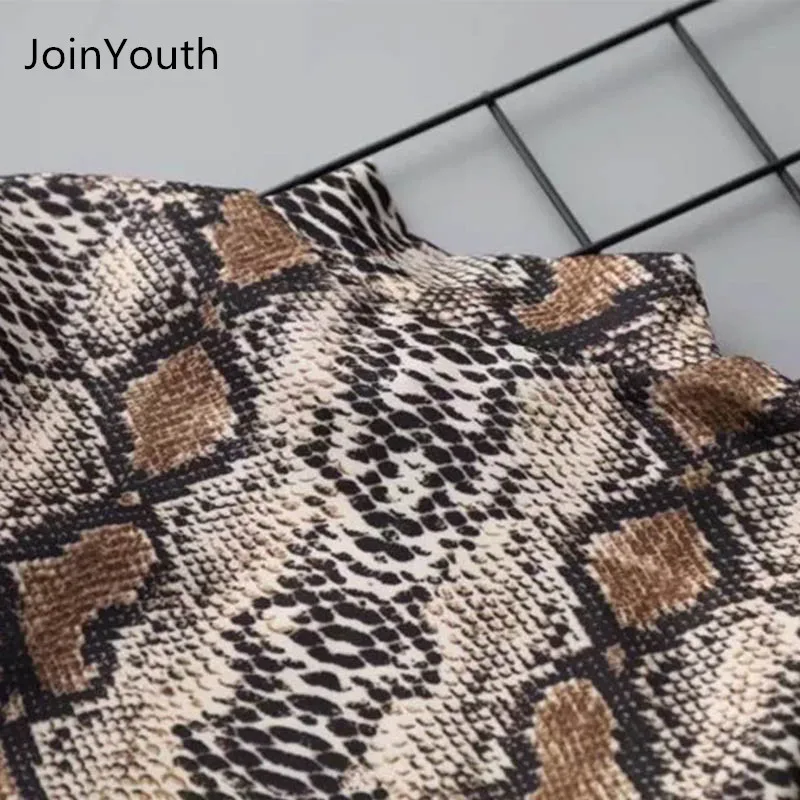 JoinYouth женское осеннее мини-платье из змеиной кожи с длинным рукавом сексуальное
