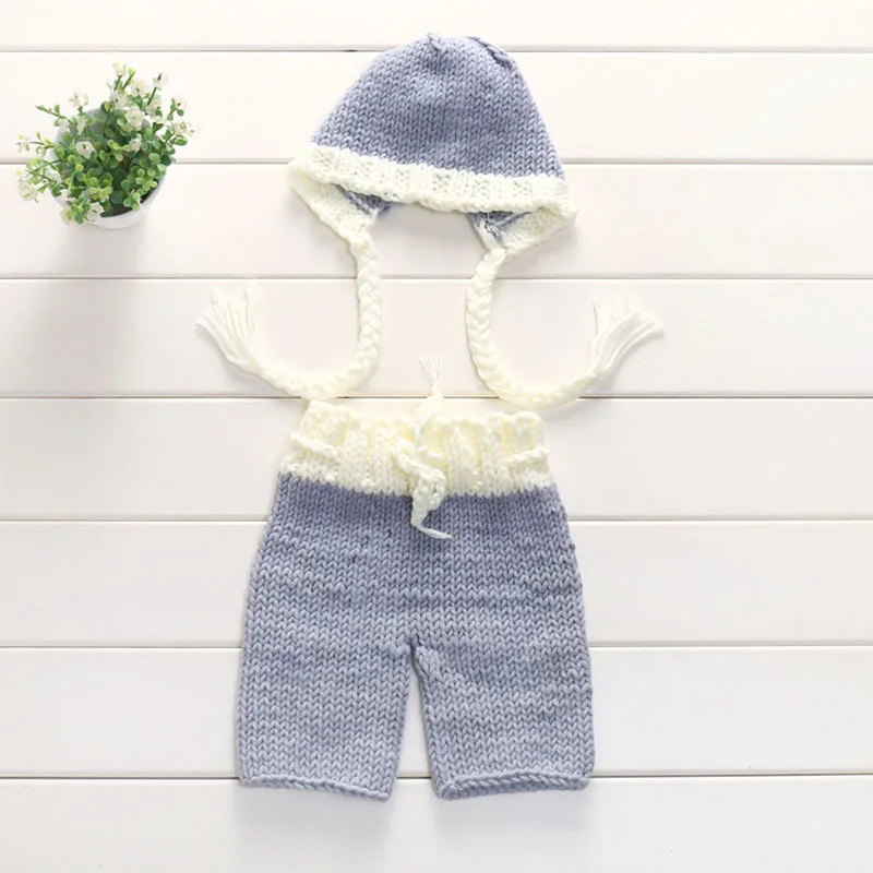Newborn photography clothing sets soft kntted hat + pants 2pcs outfit baby bot girl photo props costumes crochet clothes images - 6