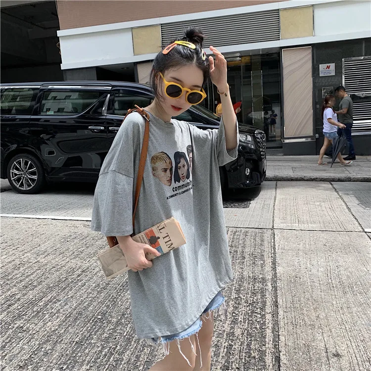 

New Loose Cotton Harajuku White Funny T Shirts Character Letters Print Short Sleeve Tops & Tees Fashion Casual Couple T Shirt