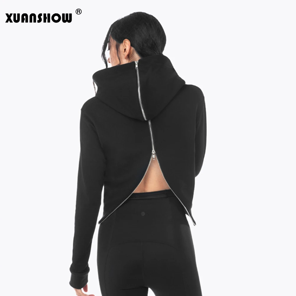 XUANSHOW 2018 Новая мода Панк готика женские осенние толстовки на молнии сзади