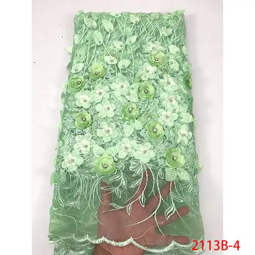 Picture 4 3D кружева высокое качество, бисерные нигерийские кружевные ткани, вышивка Французский Тюль Кружева с камнями для свадебных KS2113B-5 - Цвет: Picture 4