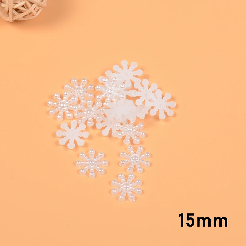 

15mm 100pcs White Snowflake Beads Craft ABS Imitation Pearls Flatback For Art Scrapbooking/DIY Decoration