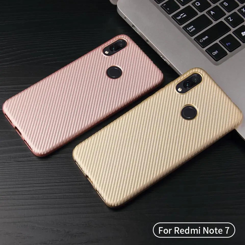 Для Xiaomi Redmi Note 7 Чехол Ультра тонкий углеродное волокно Текстура ТПУ силиконовый