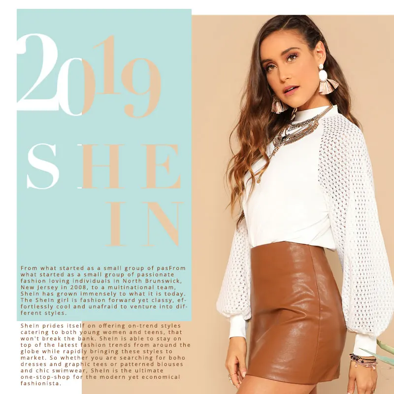 SHEIN Топ С Оригинальным Рукавом И Стоячим Воротником Женская Белая Весенняя Элегантная Блузка С Длинными Рукавами