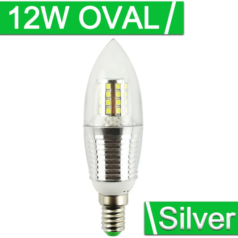 Silver 12W Oval E14 Светодиодный светильник, 7 Вт, 9 Вт, 12 Вт, светодиодный светильник в форме свечи, E14, 220 В, 240 в, золотой, серебряный, холодный белый, теплый белый, Lumiere Lampara - Испускаемый цвет: Silver 12W Oval