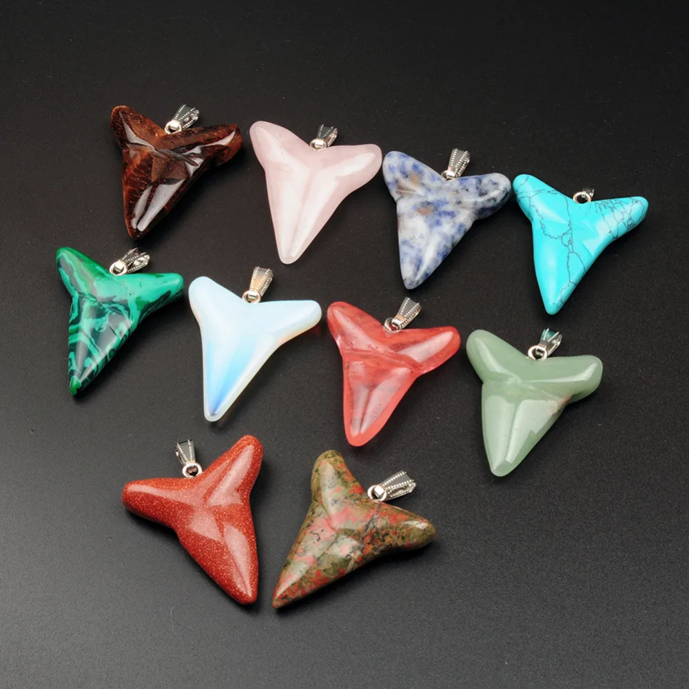 

New Fashion Mix Natural Stone Tooth Charms Pendants For Women Jewelry Making Quality 6Pcs/Lot