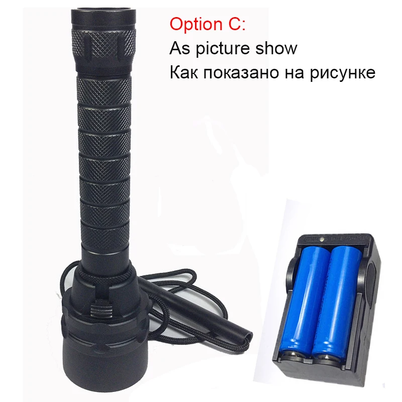 Option C Светодиодный фонарь для дайвинга 5* T6 L2 фонарь для дайвинга 200 м подводный водонепроницаемый тактический профессиональный фонарь для дайвинга лампа - Испускаемый цвет: Option C