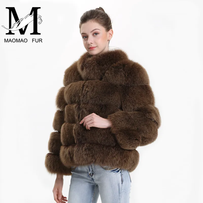 Зимнее пальто из натурального Лисьего меха Женская мода 2018 Толстая куртка