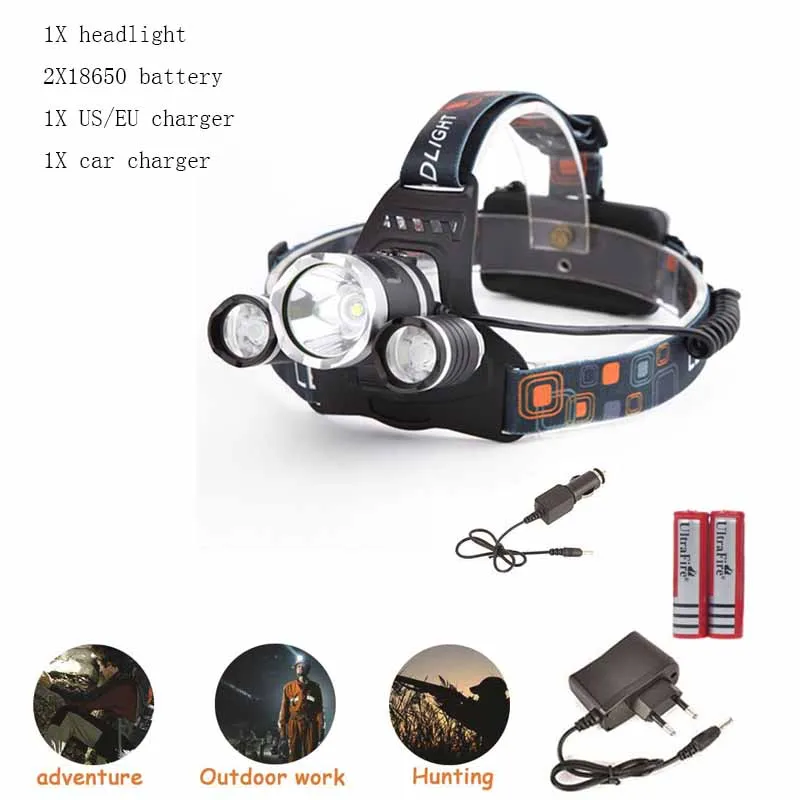 RGB RJ3000 3LED фара из алюминиевого сплава с бликами зарядная фара T6 три фары авиационные светильники охотничий велосипед Кемпинг Фонарь luz - Испускаемый цвет: RGB