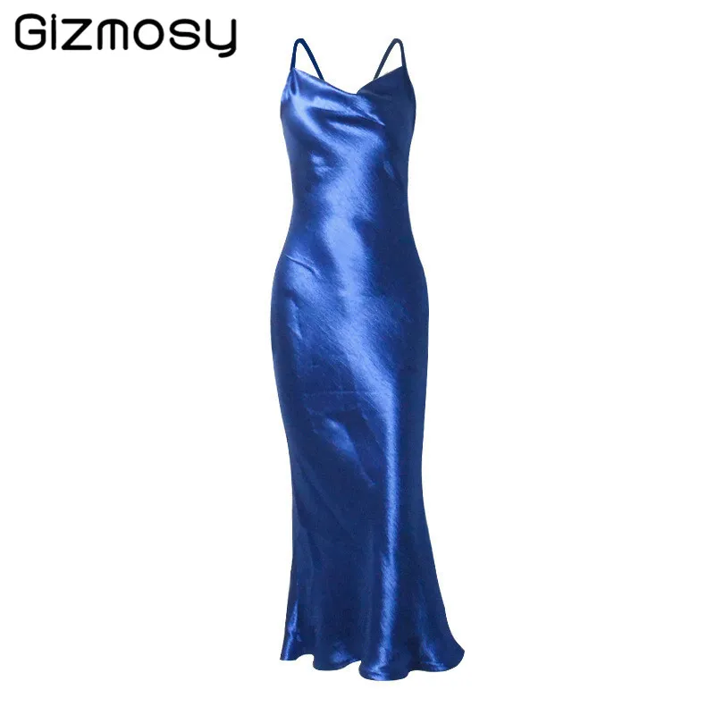 Женское атласное платье на бретельках летнее однотонное Макси без рукавов с