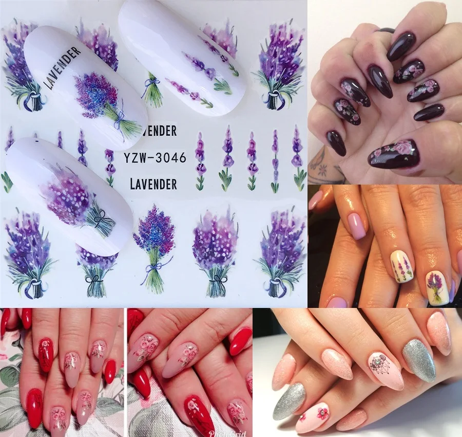 1PC YZWLE Flower Series Stickers Nails Blooming Fashion for Lavender Nail Art Water Transfer New | Красота и здоровье