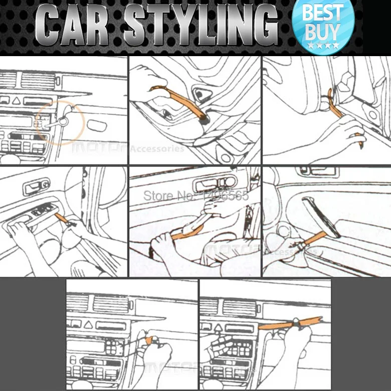 12pcs Car Removal Pry Tool Kit GPS Stereo Door Clip Trim Molding Dash Panel Audio Radio Installation Repair Plastic Body Orange |