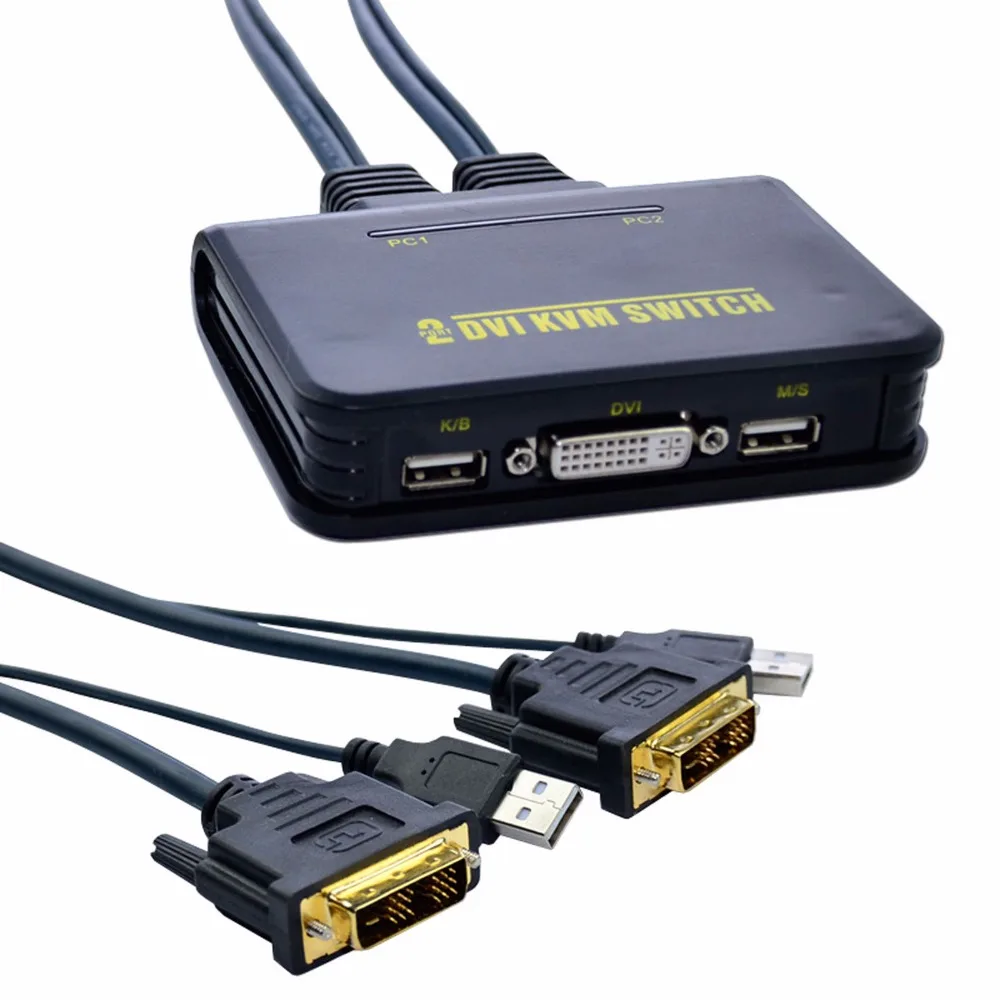 1 шт. KVM коммутатор с двумя портами USB 2 0 DVI для монитора клавиатуры и мыши|usb 2.0|cable for