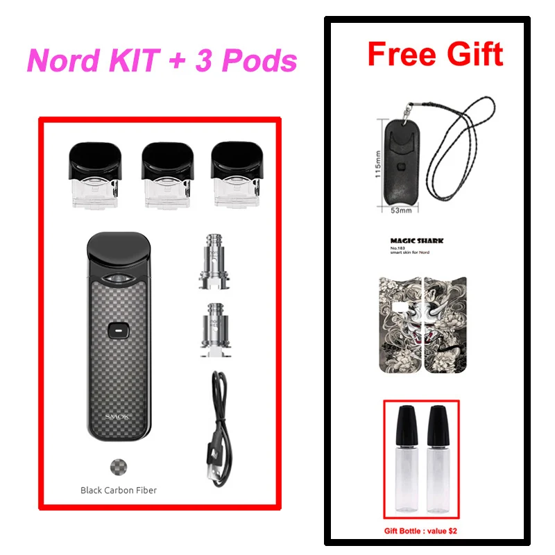 Black Carbon Fiber SMOK Nord Pod Vape 1100 мАч батарея 3 мл Pod система обычная сетка катушка электронная сигарета комплект испаритель VS SMOK NOVO Minifit комплект - Цвет: Black Carbon Fiber