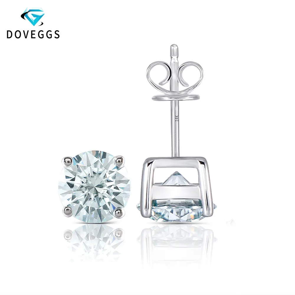 Женские серьги гвоздики DovEggs 1CTW 5 мм Легкие синие с муасанитом серебро 925 пробы
