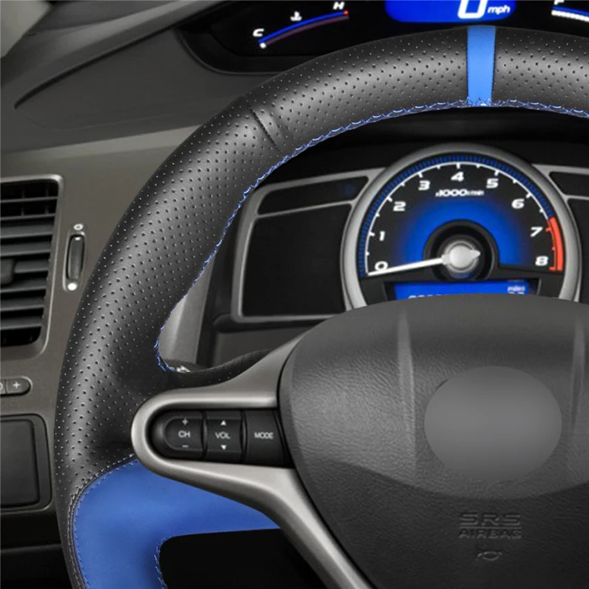 Черный нескользящий чехол рулевого колеса автомобиля MEWANT из натуральной кожи