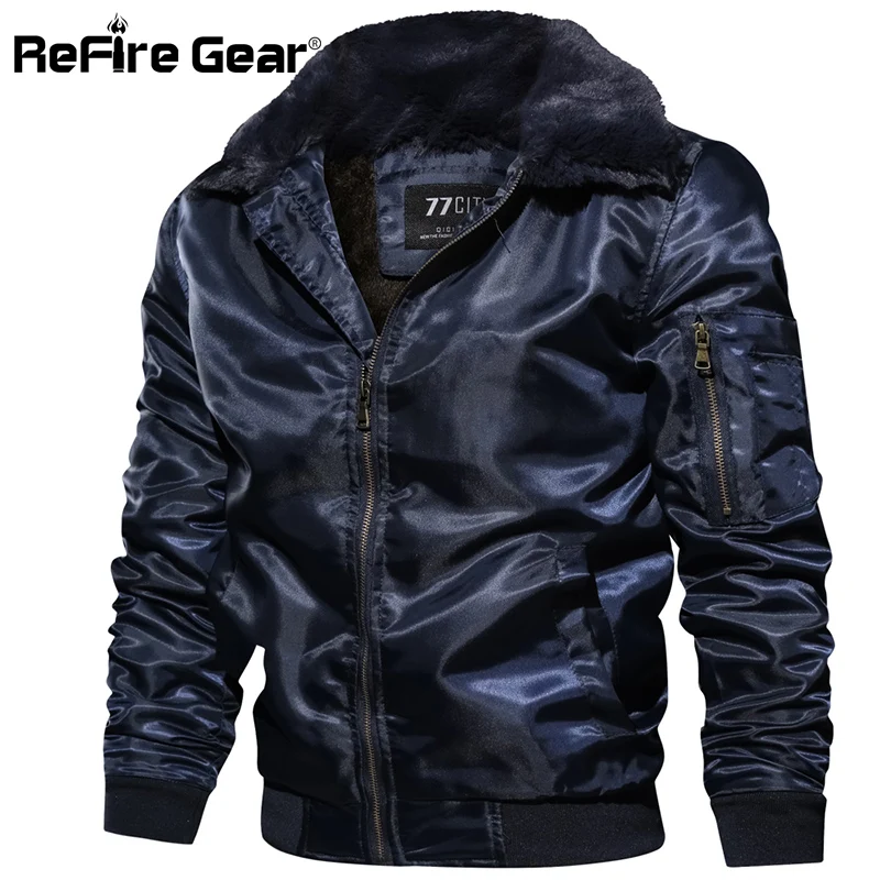 Мужская тактическая куртка пилот Refire Gear бомбер с шерстяным воротником в стиле