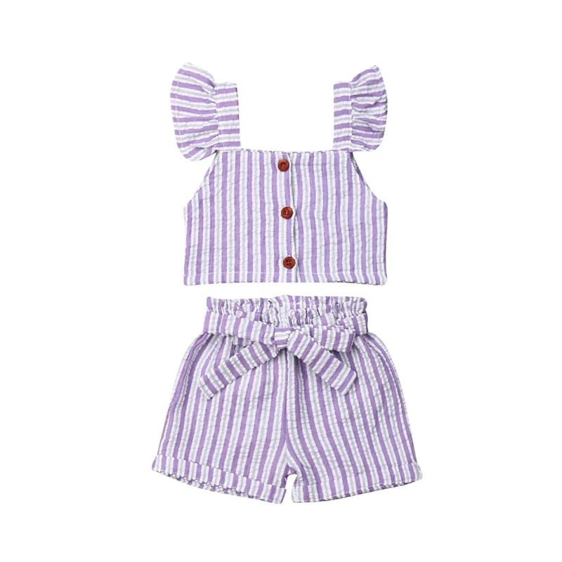 Коллекция 2019 года одежда для маленьких девочек комплекты в полоску Футболка без