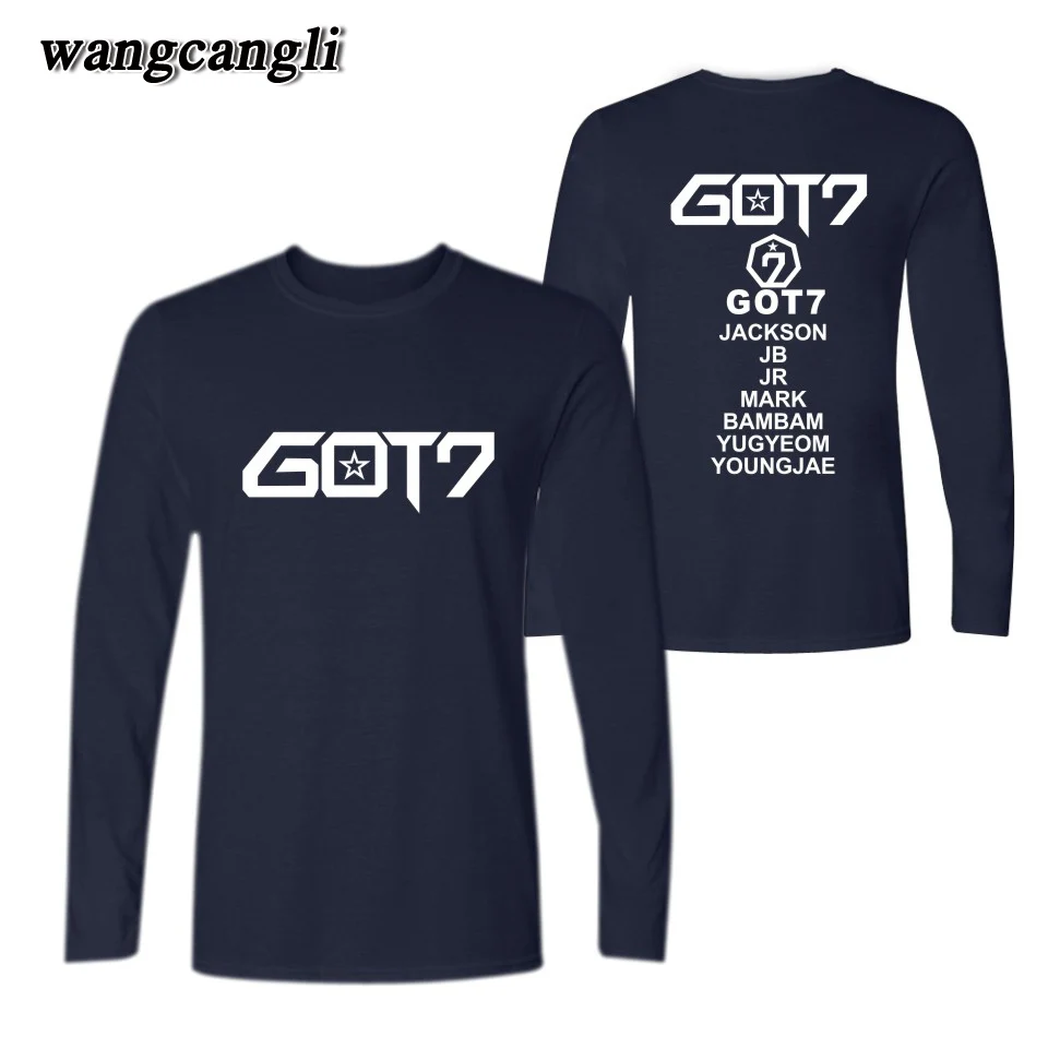 Корейский GOT7 с длинным рукавом футболка для мужчин и женщин Модные в стиле