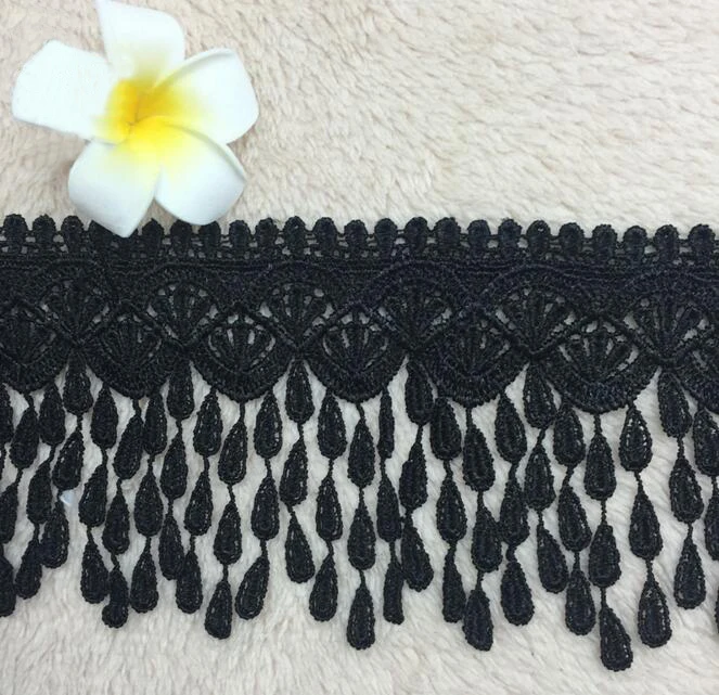 15 ярдов, 8 см, черно-белая вышитая кружевная кисточка из полиэстера для рукоделия, свадебного платья, украшения для дома, шитья