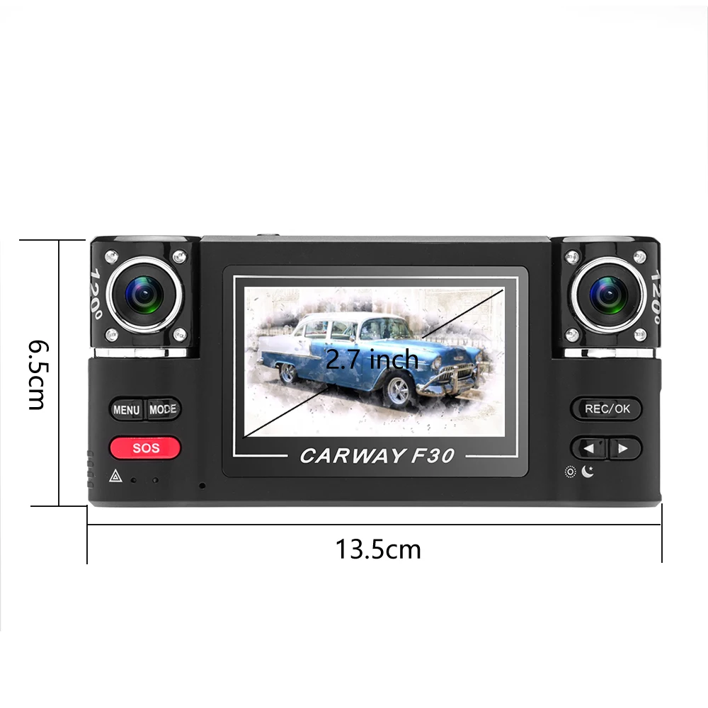 Podofo 2 7 &quotДвойной объектив автомобиля Камера широкий угол обзора HD 1080 P Цифровая