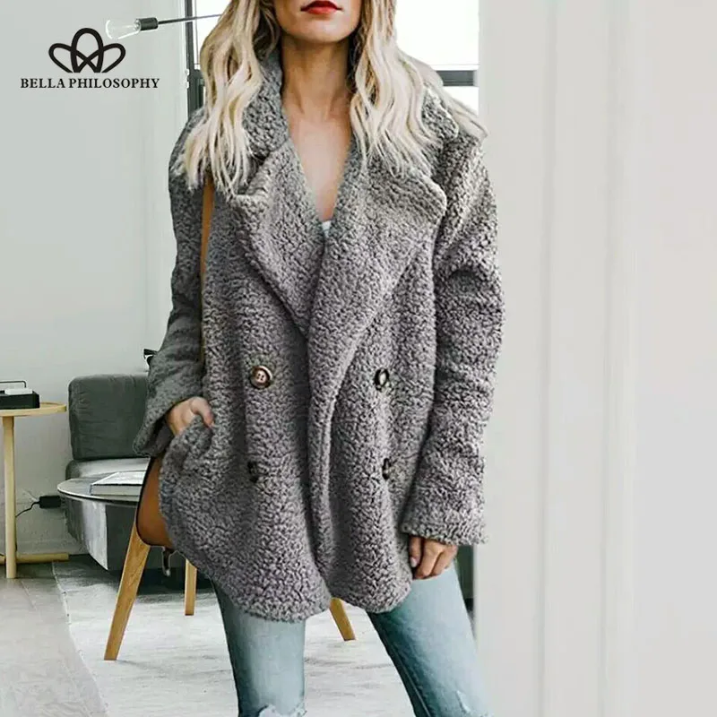 Bella philosophy, осенне-зимние женские кардиганы, женские куртки, теплый джемпер из флиса с искусственным мехом, зимнее пальто, верхняя одежда, Блузон