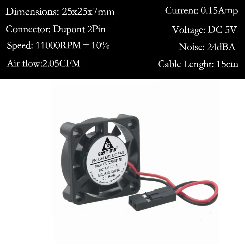 5V Dupont 0.15A Gdstime 5 шт. 2507 12 В 5 в вентилятор для ноутбука 25 мм x 7 мм 2 Pin DC Бесщеточный Мини Вентилятор охлаждения 2,54 Dupont 25x25 мм маленький кулер высокоскоростной - Цвет лезвия: 5V Dupont 0.15A