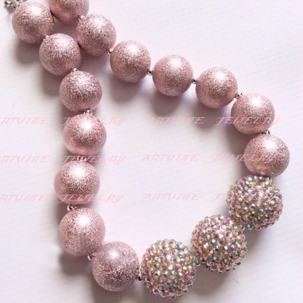 2pcsPink Wrinkle Beads chunky bubblegum necklace with glitter gold beads girl necklaceCB588 | Украшения и аксессуары