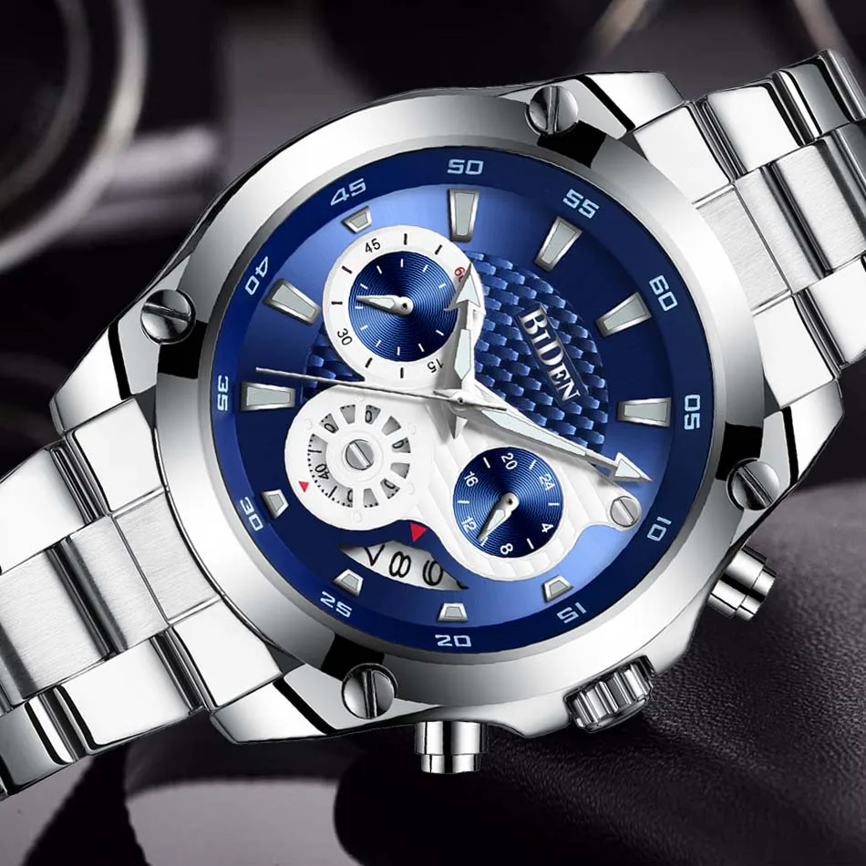 BIDEN мужские часы Бизнес кварцевые хронограф Топ бренд Роскошные военные