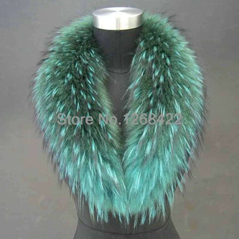 Free shipping Fur collar raccoon fur the whole skin heavy hair article scarf shawl lapel collar cap green